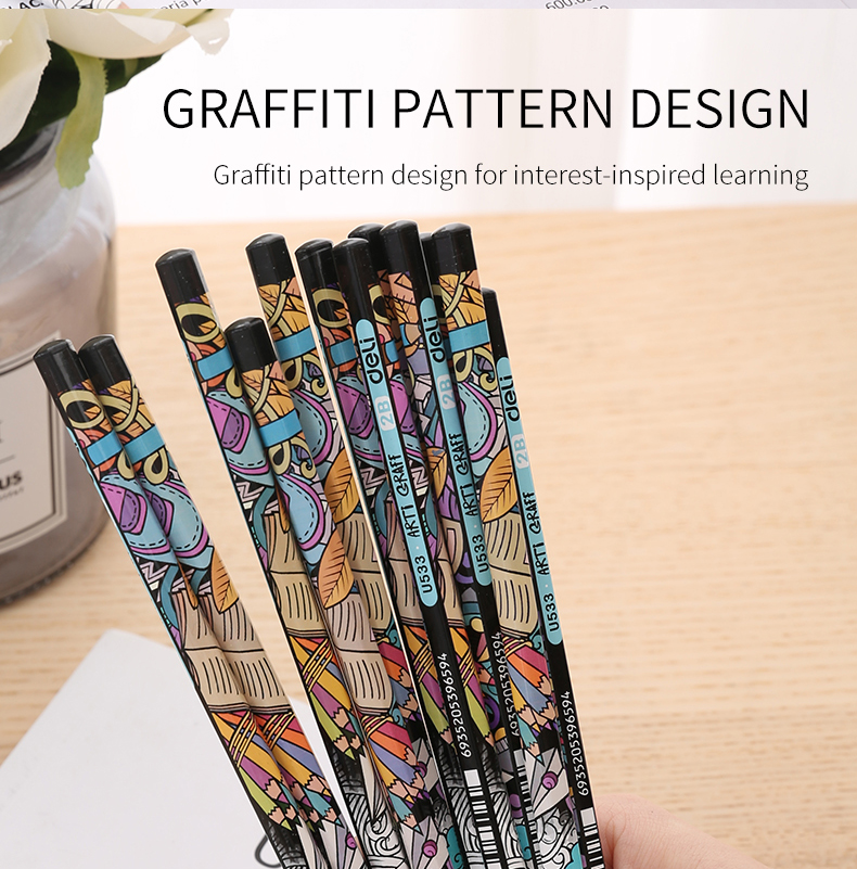 Deli Graphite Pencils For School Cute 2B Drawing Set Wooden Lead For ...