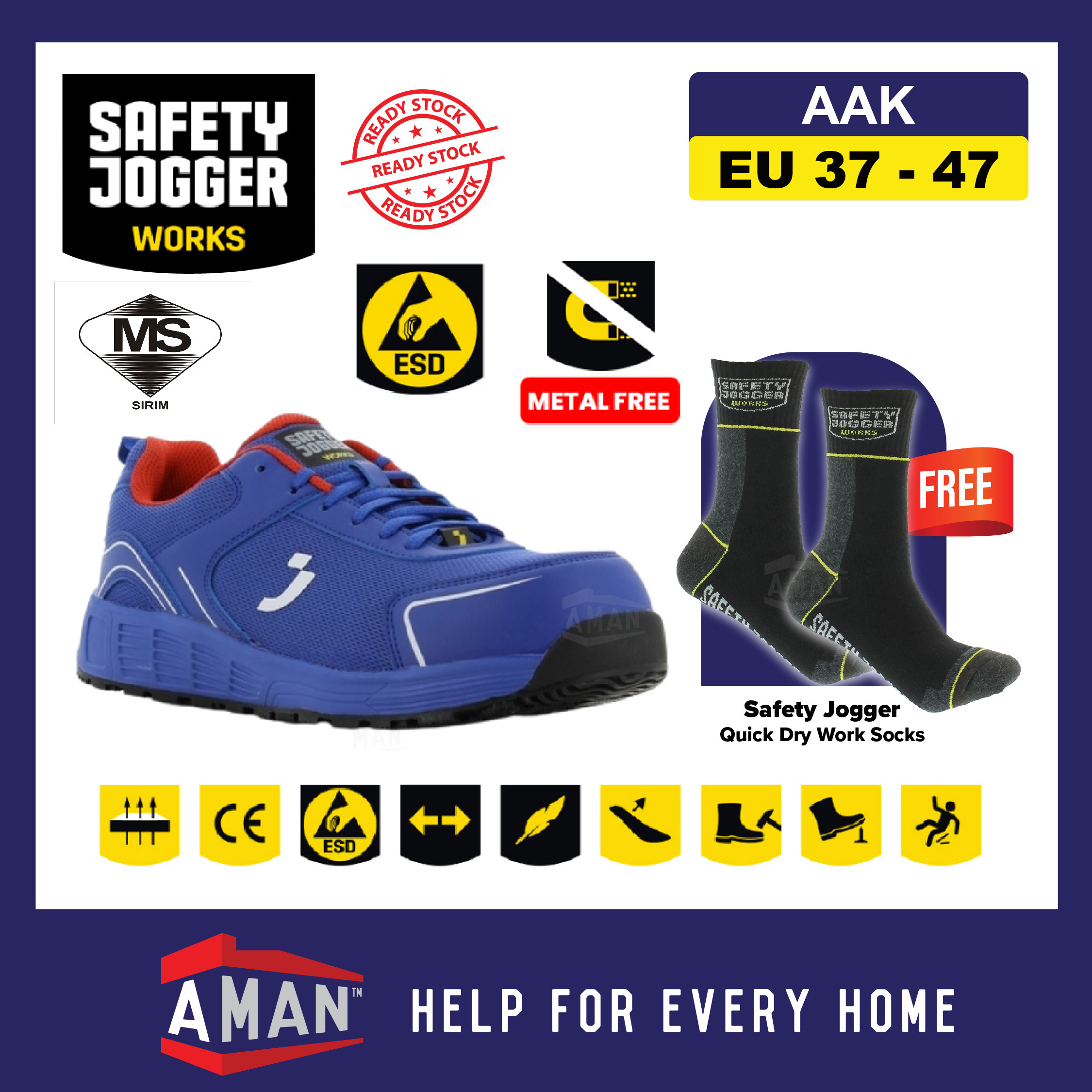 SAFETY JOGGER AAK S1P Low ESD Safety Shoes Composite Toecap Lightweight ...