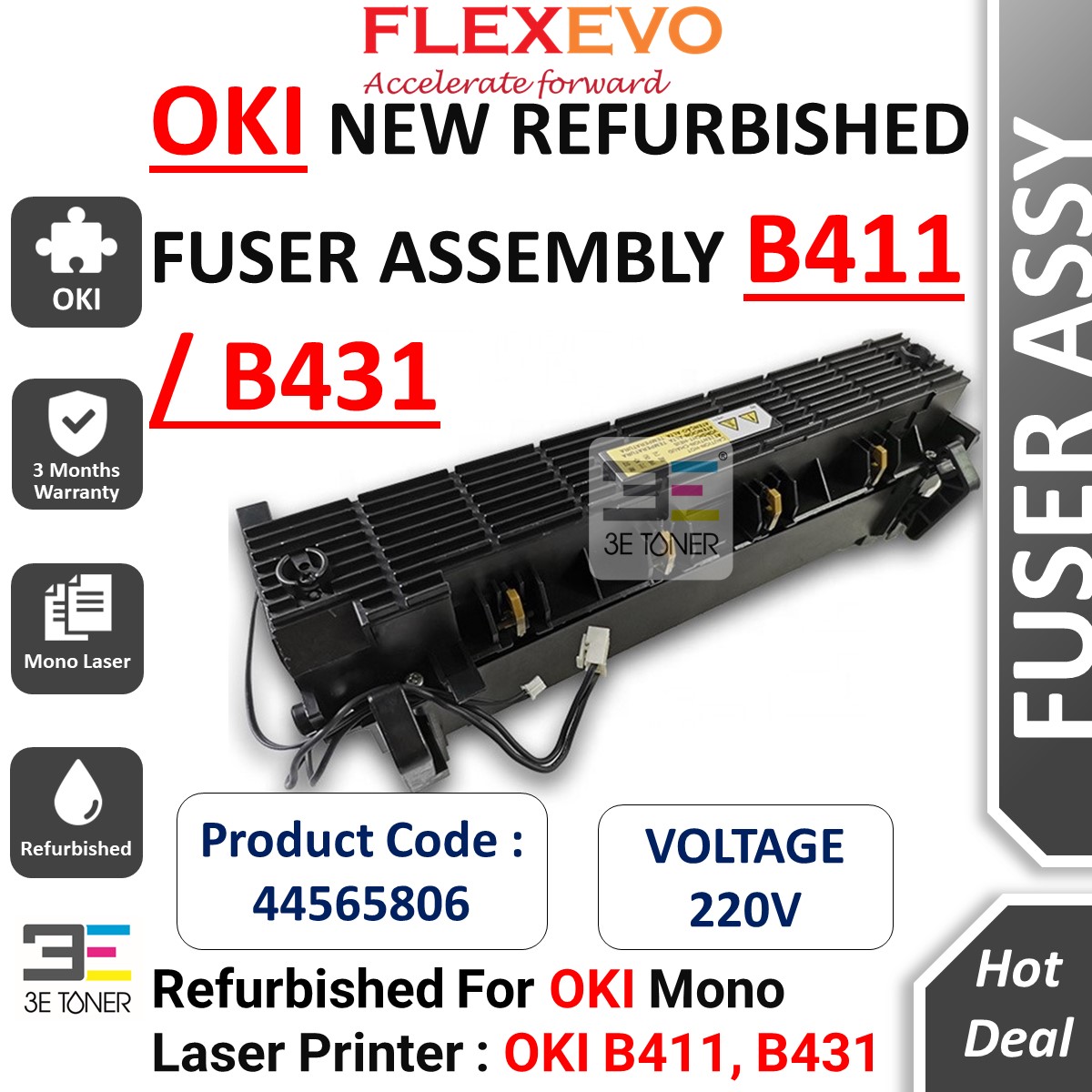 New Refurbished OKI B411 B431 Fuser Unit Assembly 220V For Mono Laser ...