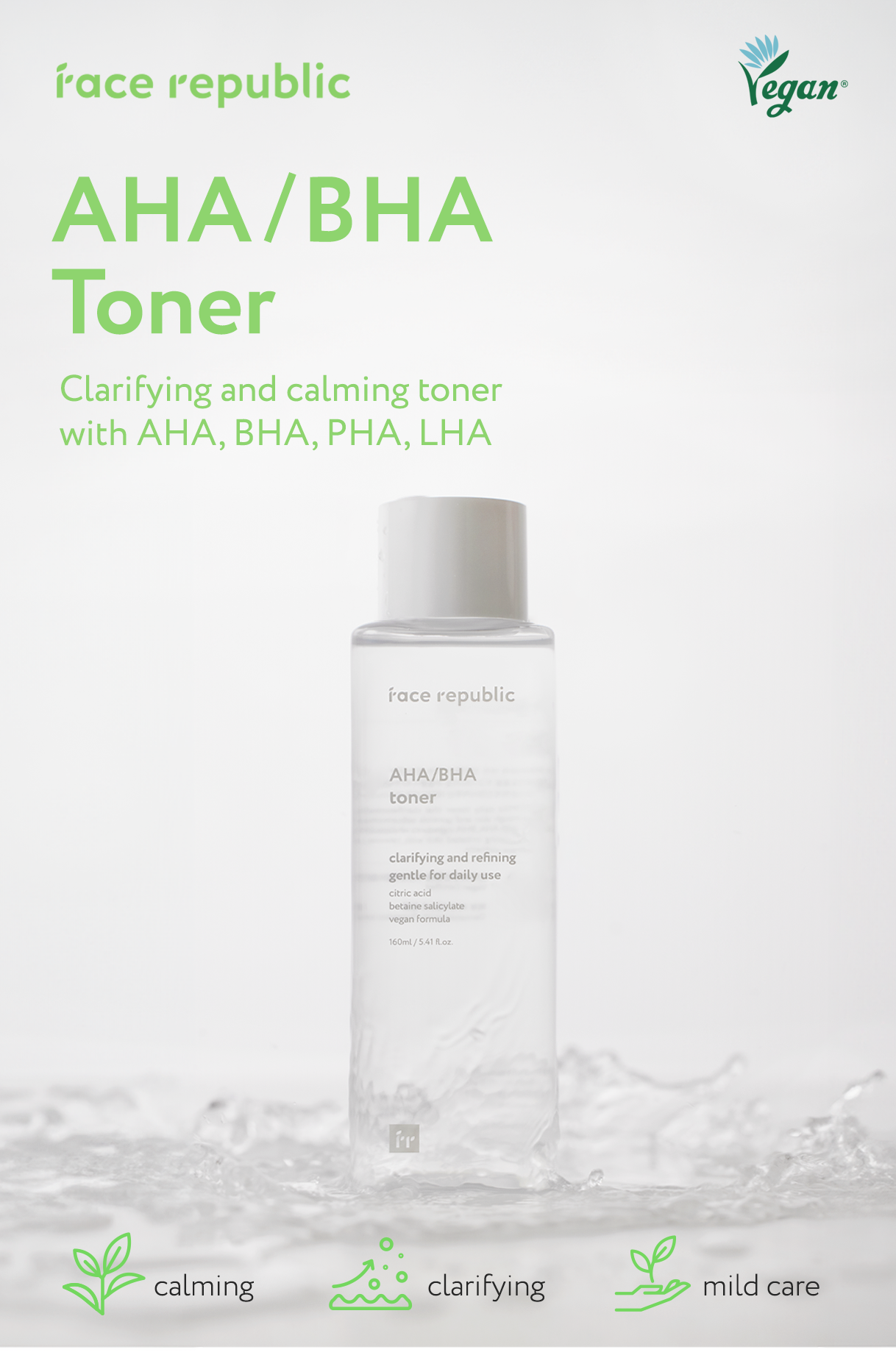 Face Republic AHA/BHA Toner 160ml [Oily, Acne, Sensitive Skin, Calming ...