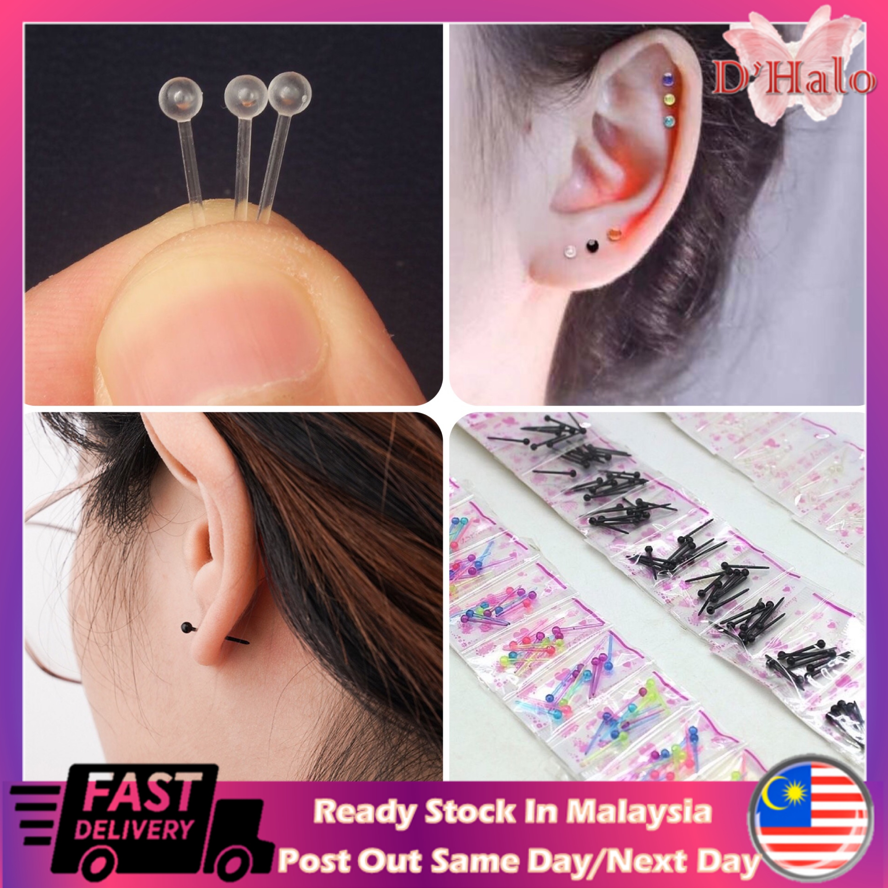 【Ready Stock】Anti Allergy Plastic Ear Stick Ear Stud Earrings Rubber ...