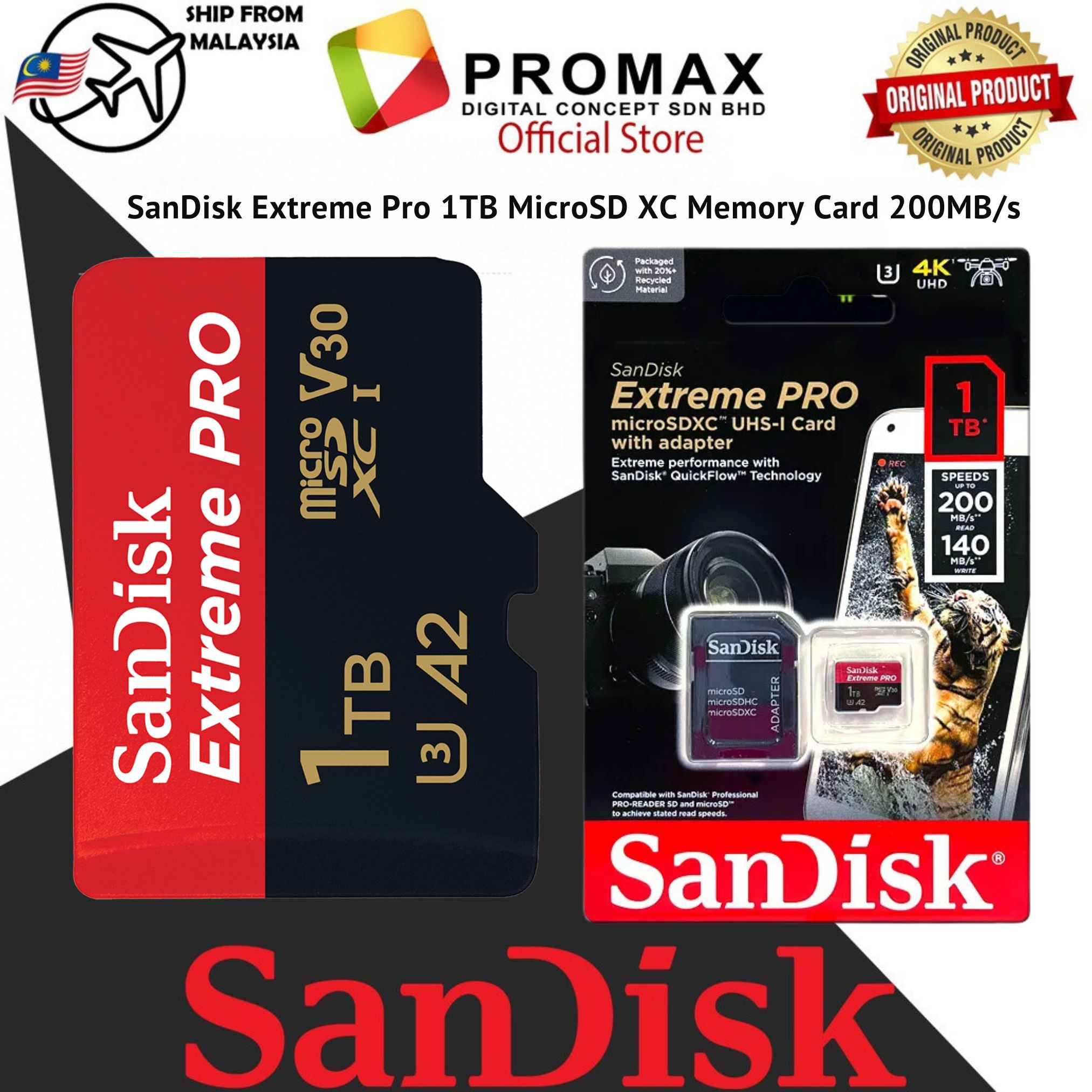 SanDisk Extreme Pro 1TB MicroSD SDXC Memory Card 200MB/s UHS-I U3 A2 ...