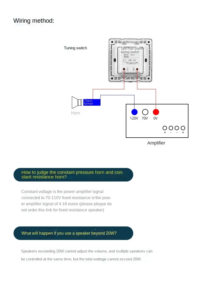 YMY Public Address PA Speaker Volume Controller Volume Switch 20W wall ...