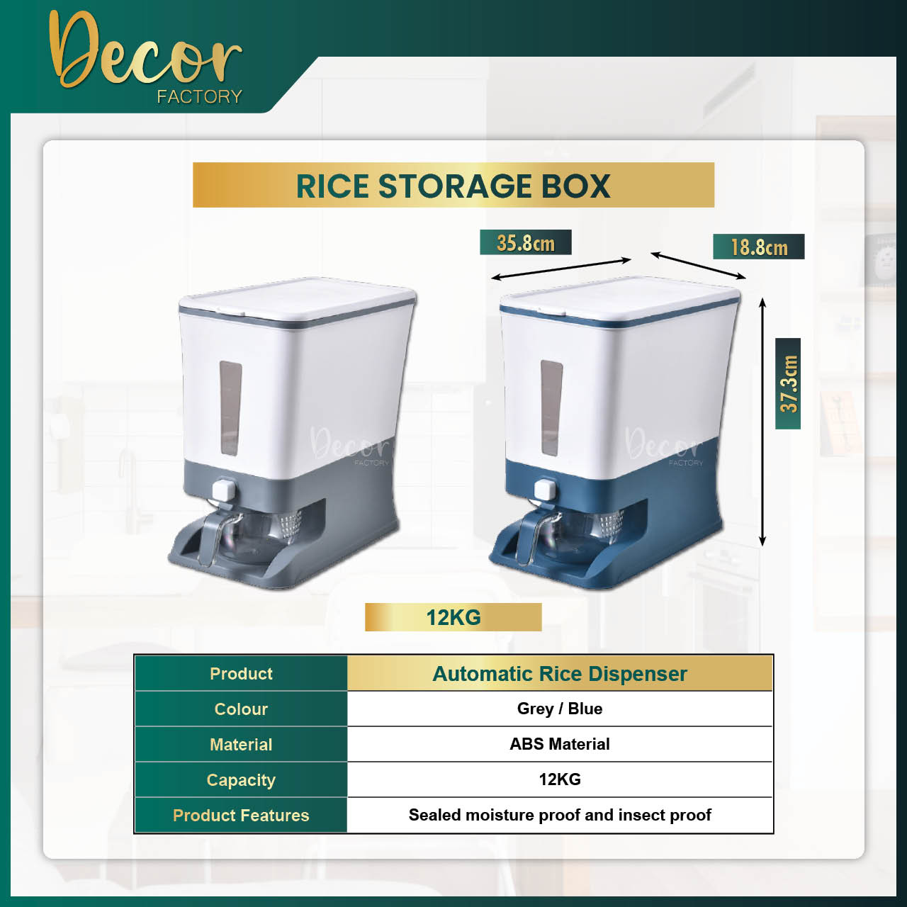 Rice Storage Rice Dispenser 5KG 10KG 12KG Container Moisture Proof ...