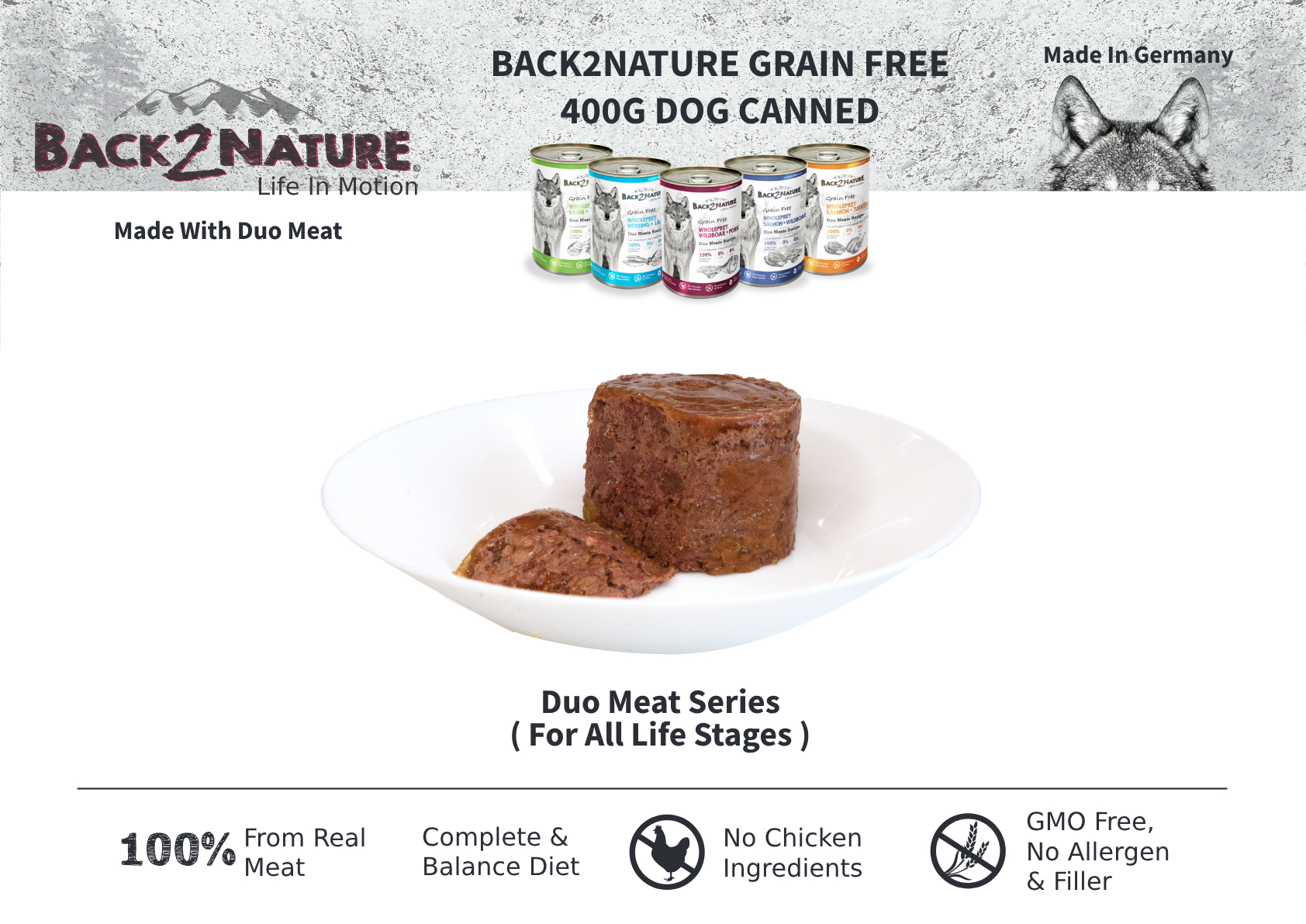 BACK2NATURE Grain Free Duo Meat Recipe Dog Can Food (6 x 400g) Shopee
