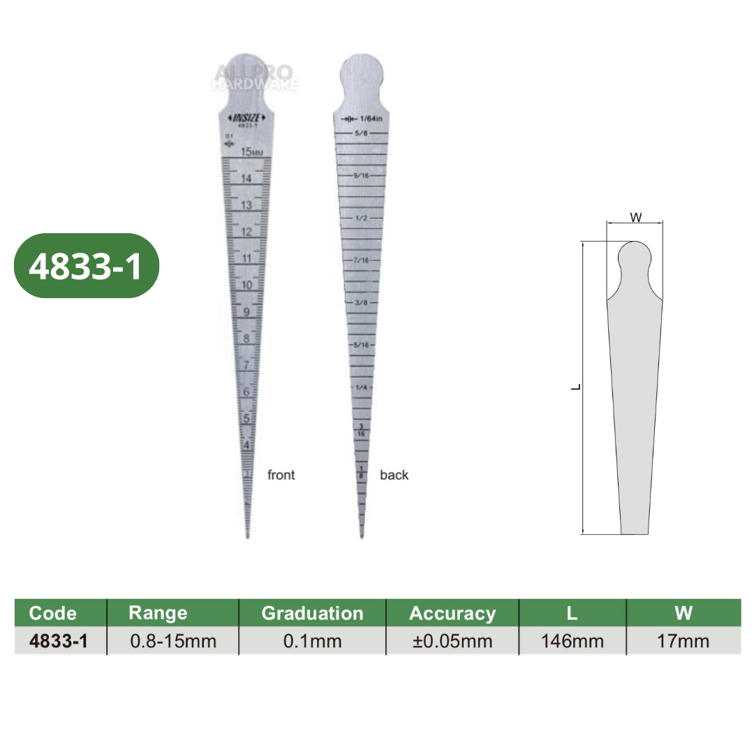 INSIZE Taper Gage 4833-1 / 4833-2 Range (0.8mm-15mm / 15mm-30mm ...