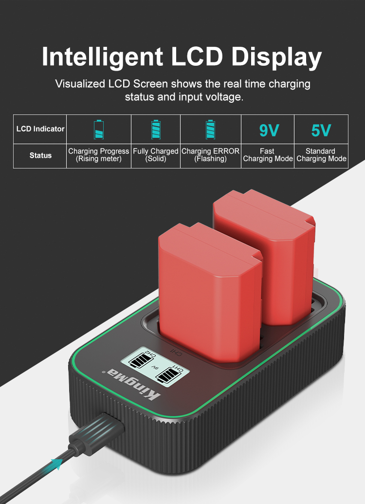 Kingma LCD display 9V 2A PD3.0 USB-C dual fast charger FOR Sony NP ...