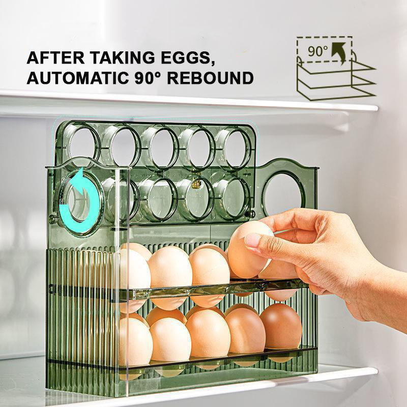 AVI 30-Grid 3 Layers Egg Storage Container Stackable with Auto Flip Egg ...