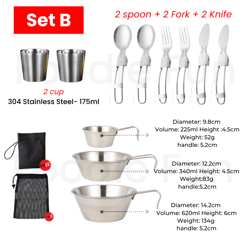 Personal/Group Camping Cooking Cookware Set Stainless Steel Portable ...