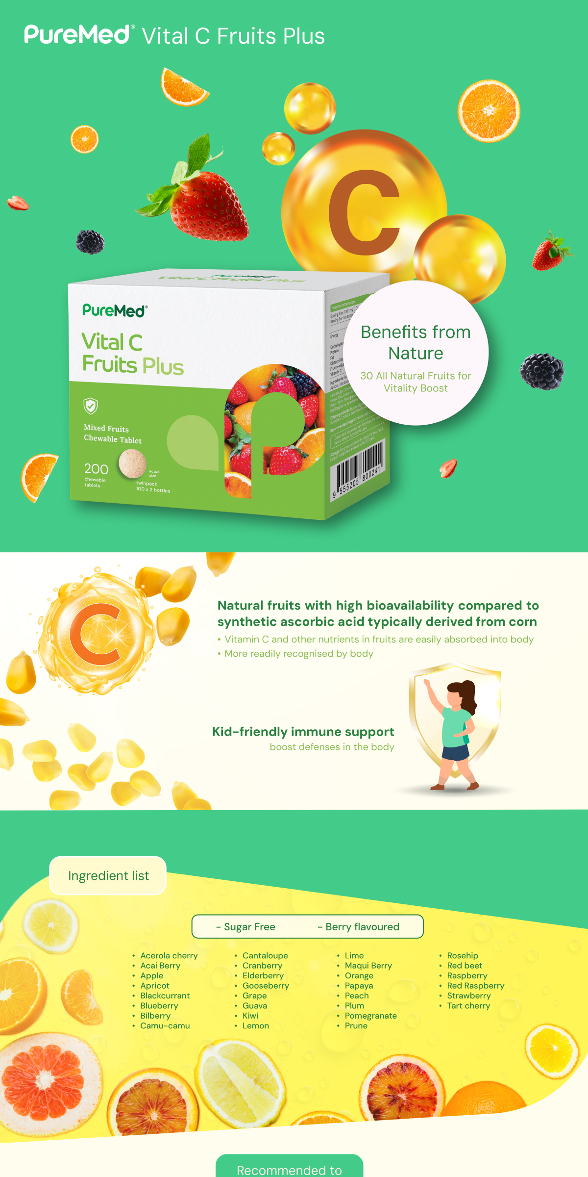 PureMed Vital C Fruits Plus Natural Vitamin C (100's / 100's x 2 ...
