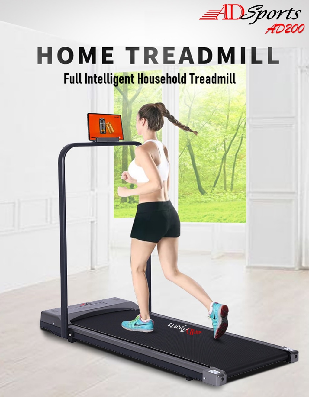 ADSports Walking Running Treadmill Foldable Speed 1 8km h Electric Treadmill Fitness Indoor Exercise Mesin Lari AD200