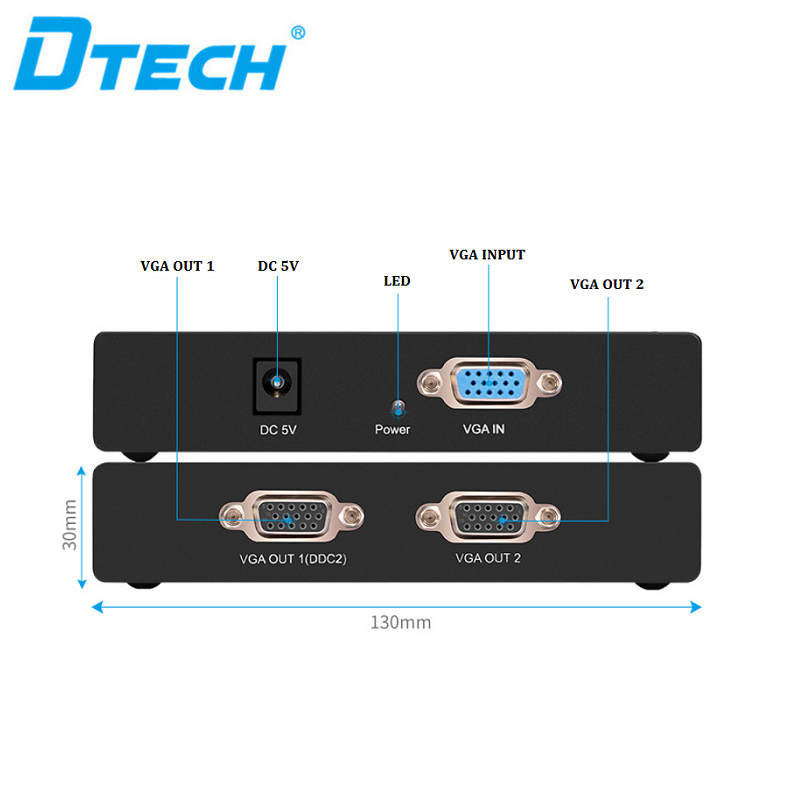 Dtech Vga Splitter 1 To 2 Video Distribution Box DF2502 1 PC to 2 ...