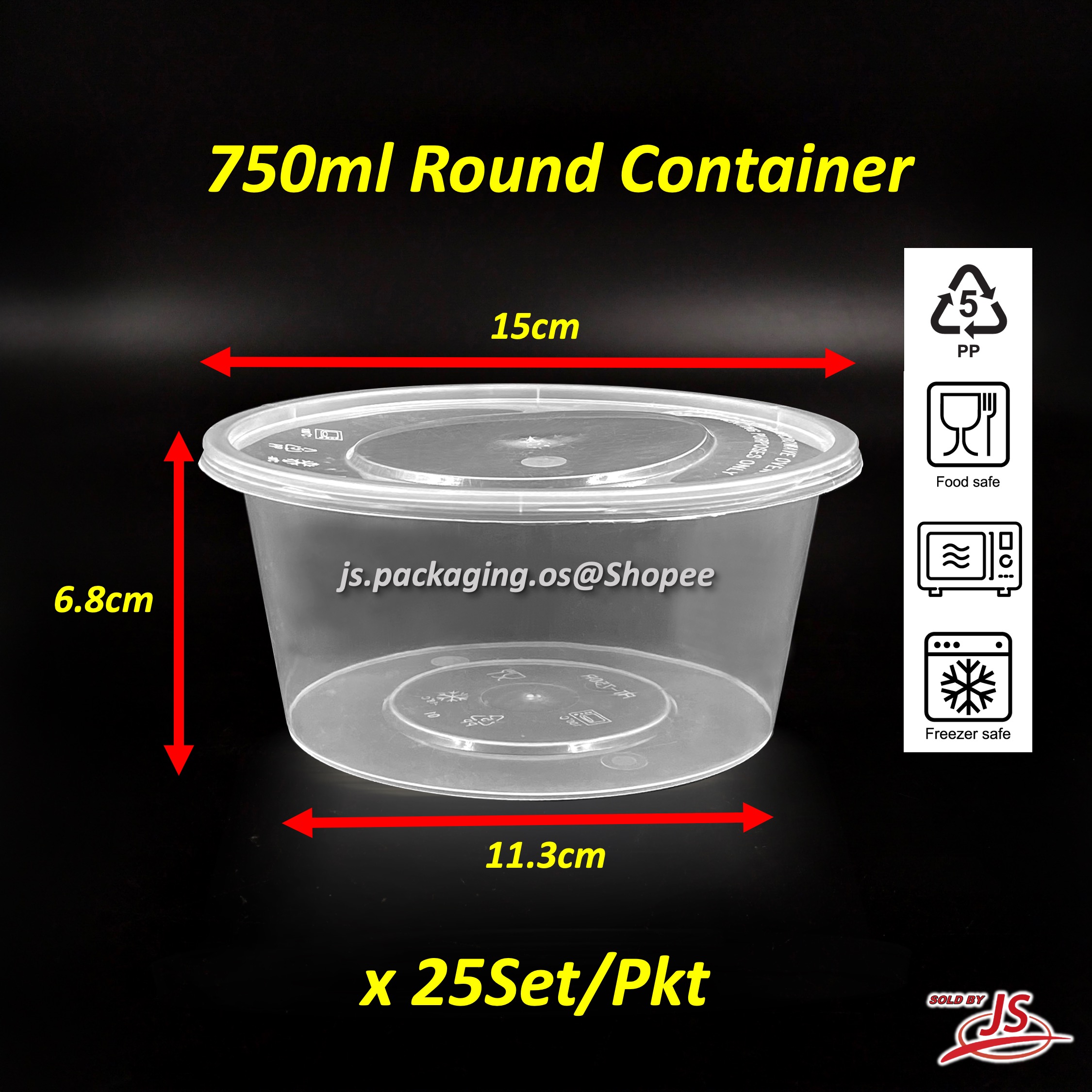 Round Container with Lid 25set Bekas Makanan Bulat 8oz/10oz/12oz/16oz ...