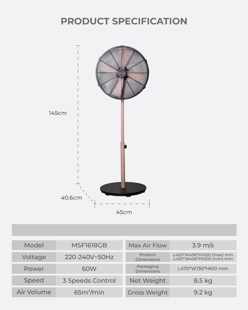[FAST SHIPPING] Mistral 16 Inch Rose Gold Stand Fan MSF1618 With 2 ...
