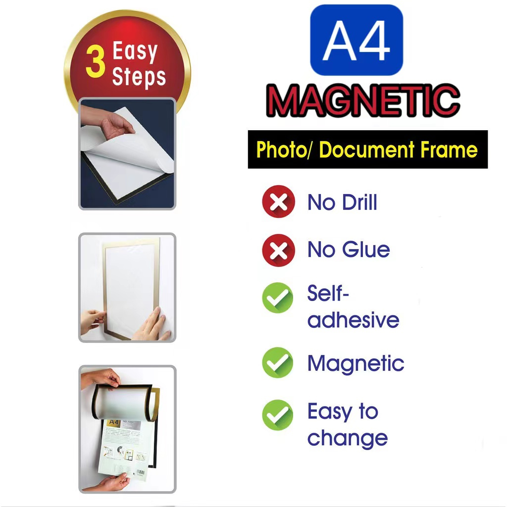 A4 Magnetic Display Board magnetic frame Wall Stick Frame document ...