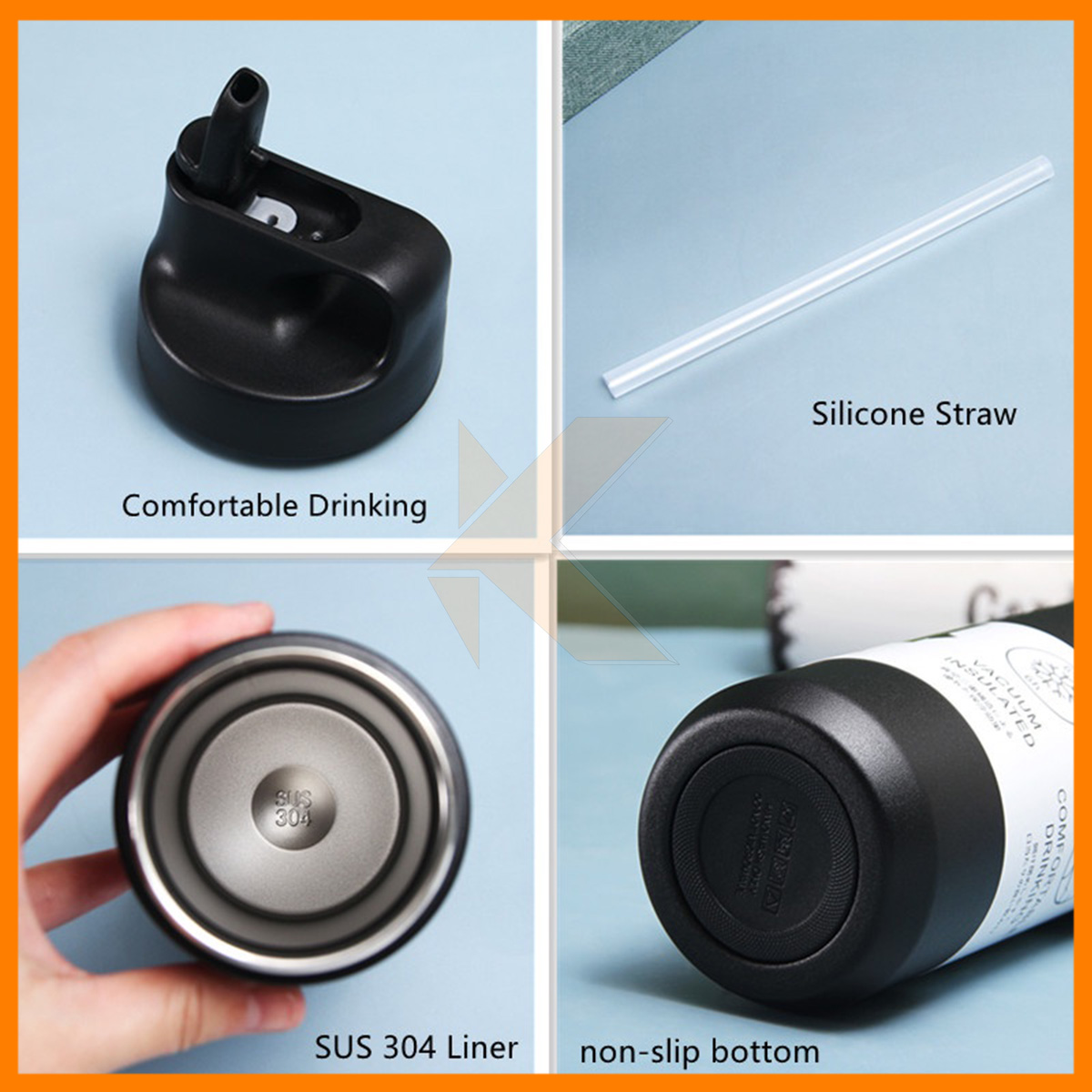 【K-Home】500ml 304 Stainless Steel Sport Thermos Flask With Straw ...