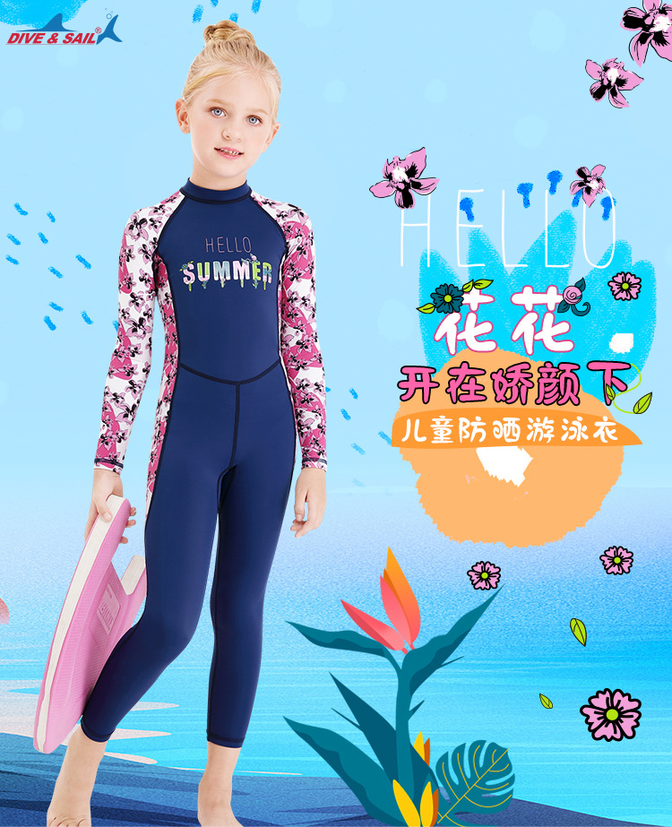 Dive & Sail Kids One-Piece Long Sleeve Kids Girl Swimming Suit Rash ...