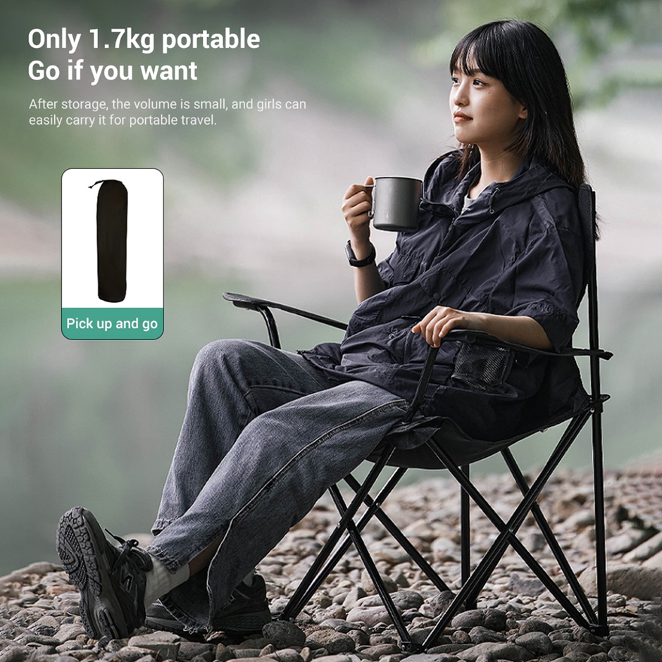TEEMI XXL Foldable Camping Chair Kerusi Healing Arm Rest Cup Holder ...