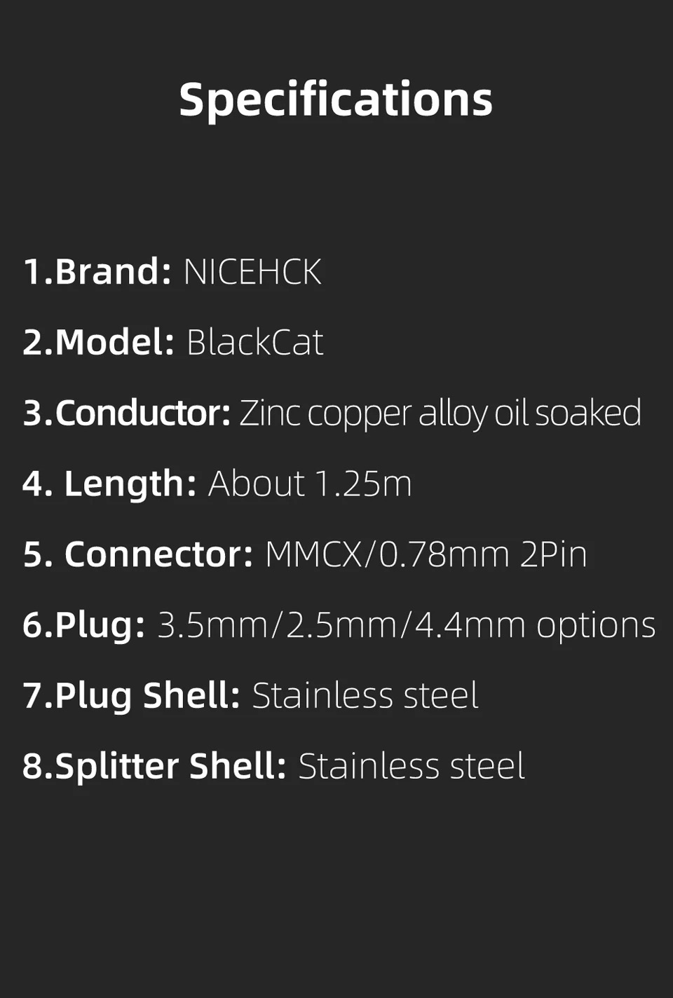 NiceHCK BlackCat Earphone Cable Zinc Copper Alloy Oil Soaked Upgrade Wire  2.5mm/3.5mm/4.4mm MMCX 2Pin 0.78mm QDC Pin | Shopee Malaysia