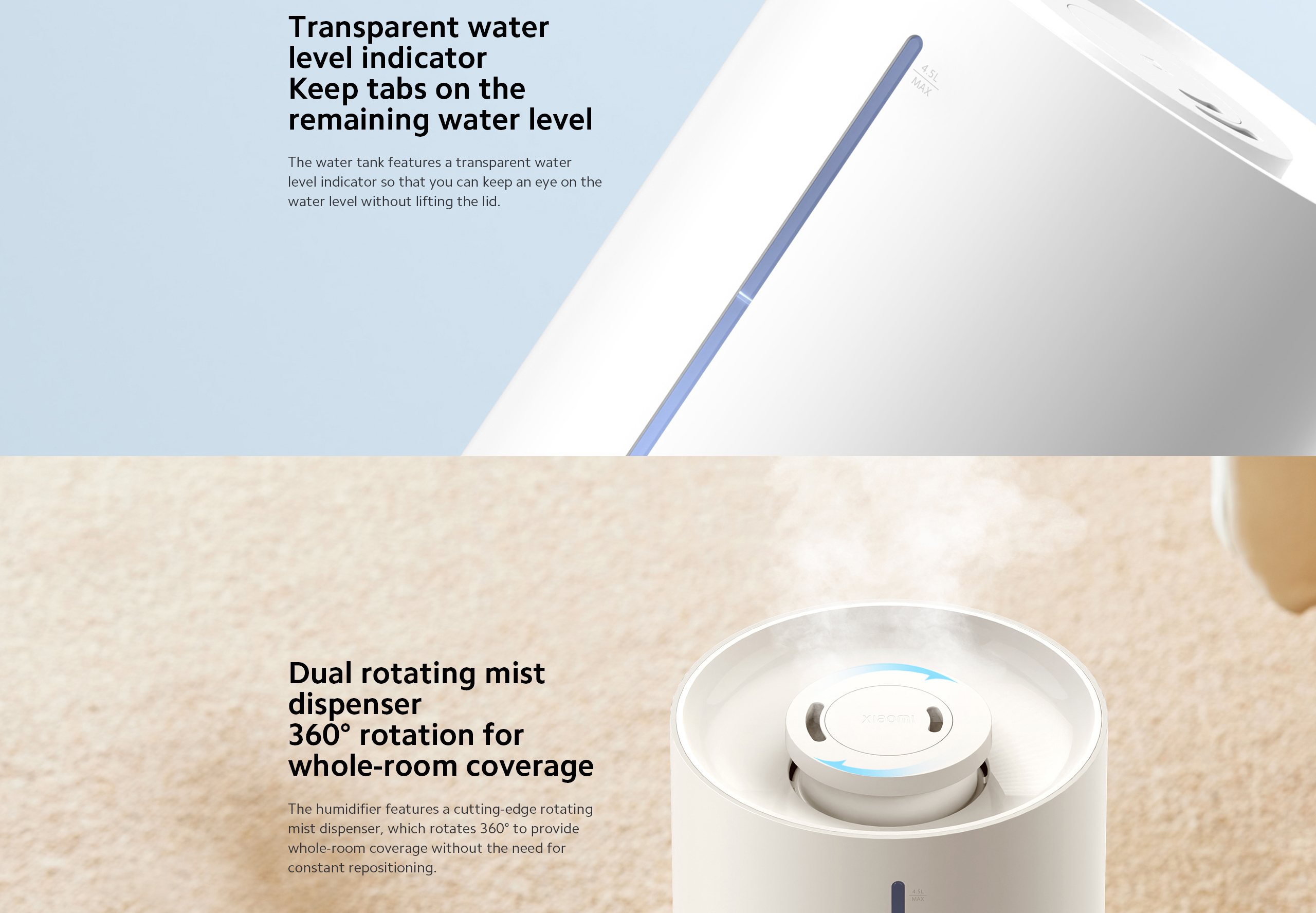 Xiaomi Humidifier 2 4.5L tank capacity/One touch humidity control ...