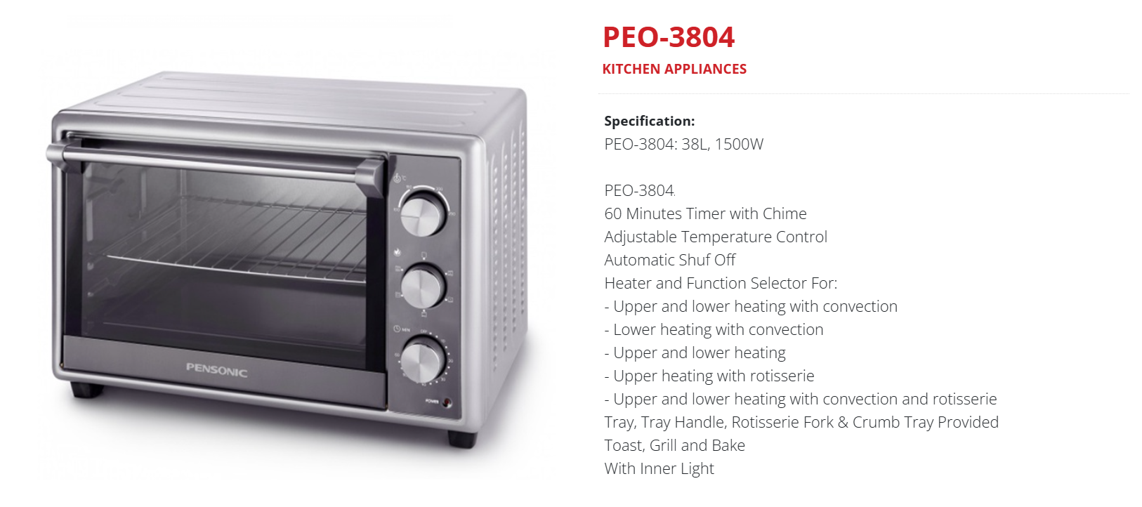 Pensonic 38l Electric Oven Grill Toast And Bake Oven Toaster Ketuhar Elektrik Murah Besar 电烤箱 6488