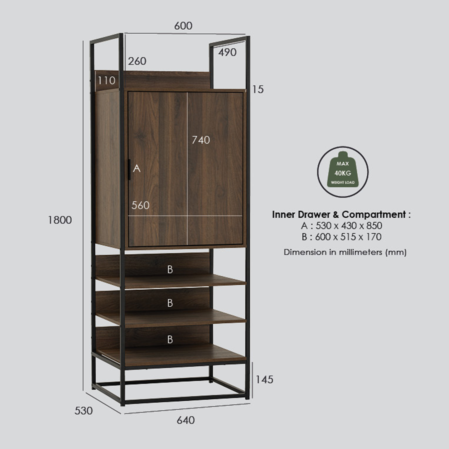 HOMATRIX Open Shelf Wardrobe Storage Cabinet Without Door Modern Almari ...