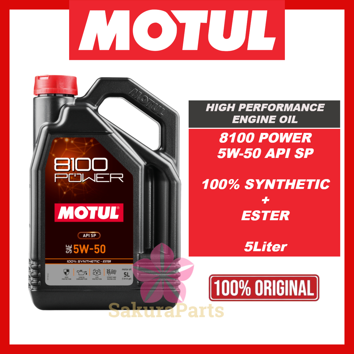 MOTUL 8100 POWER 5W50 ESTER 100% FULL SYNTHETIC ENGINE OIL 5L | Shopee ...