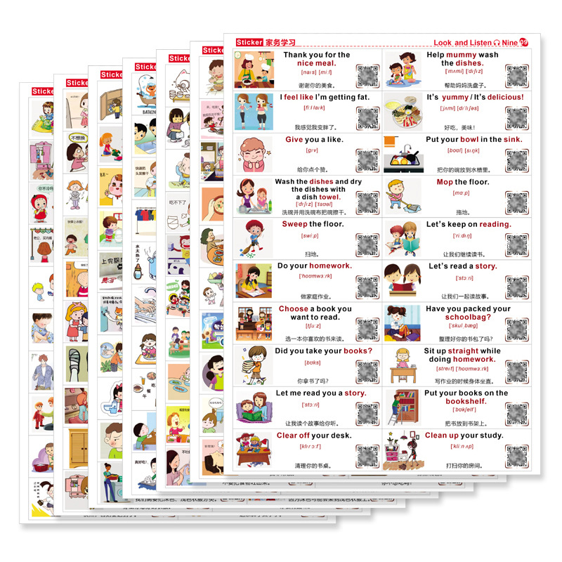 Dual Language English Mandarin Learning Sticker Daily Life English ...