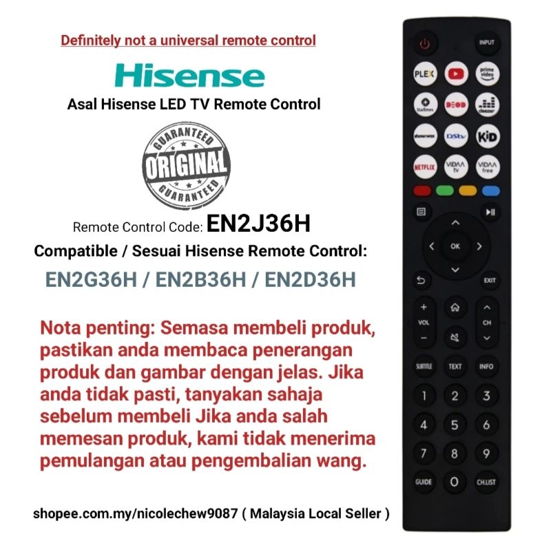 Original Hisense EN2J36H Smart android LED TV Remote Control | Shopee ...