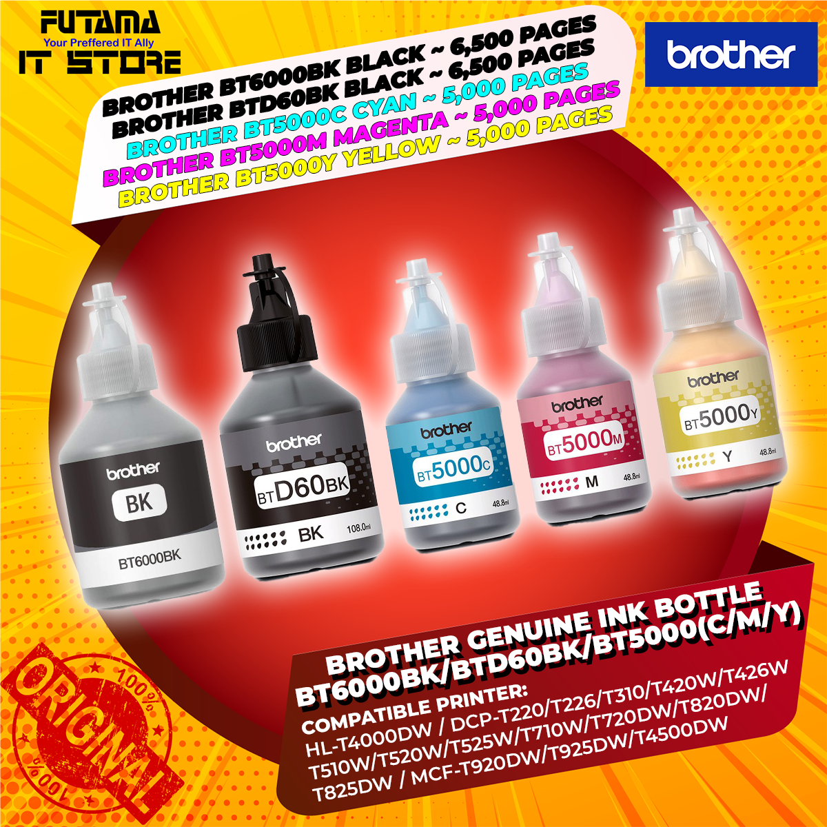 Brother Genuine Ink Bottle - BTD60BK / BT6000BK (Black ~ 6,500 pgs ...