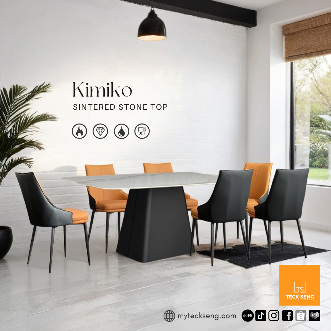 [TECK SENG] KIMIKO Glossy Sintered Stone Table Set/ 160/180 CM Dining ...