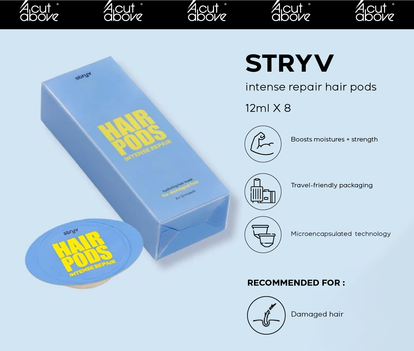 Stryv 5 min Hair Pod Mask 8 x 12ml (Intense Repair, Silky Smooth, Ultra ...