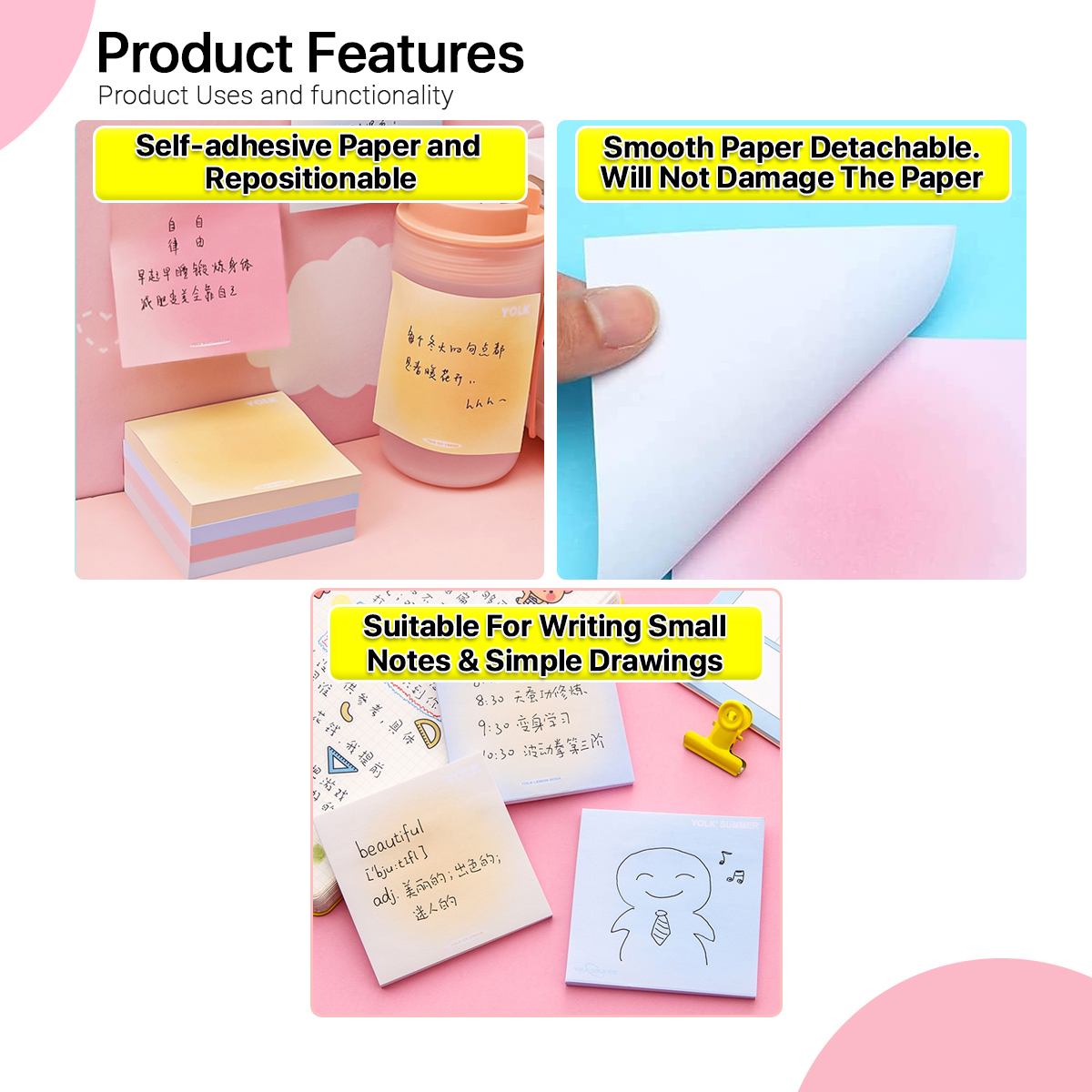 Ins Colour Gradient Sticky Note Pad Self-Adhesive Notes Memo Pad ...