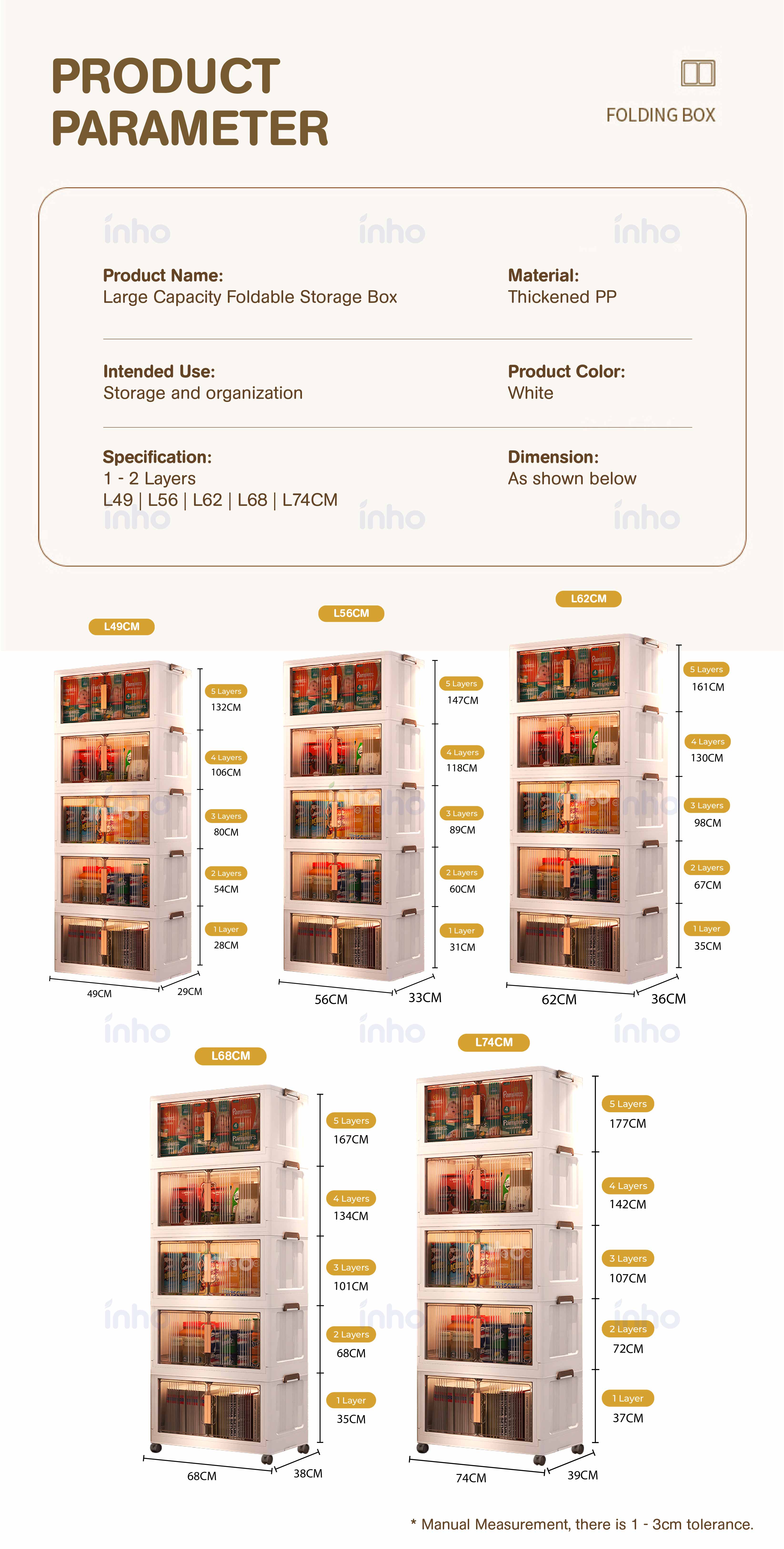 【𝗙𝗿𝗲𝗲 𝗦𝗵𝗶𝗽𝗽𝗶𝗻𝗴】INHO L49-74cm (1/2 Layers) Double Doors Storage Box ...