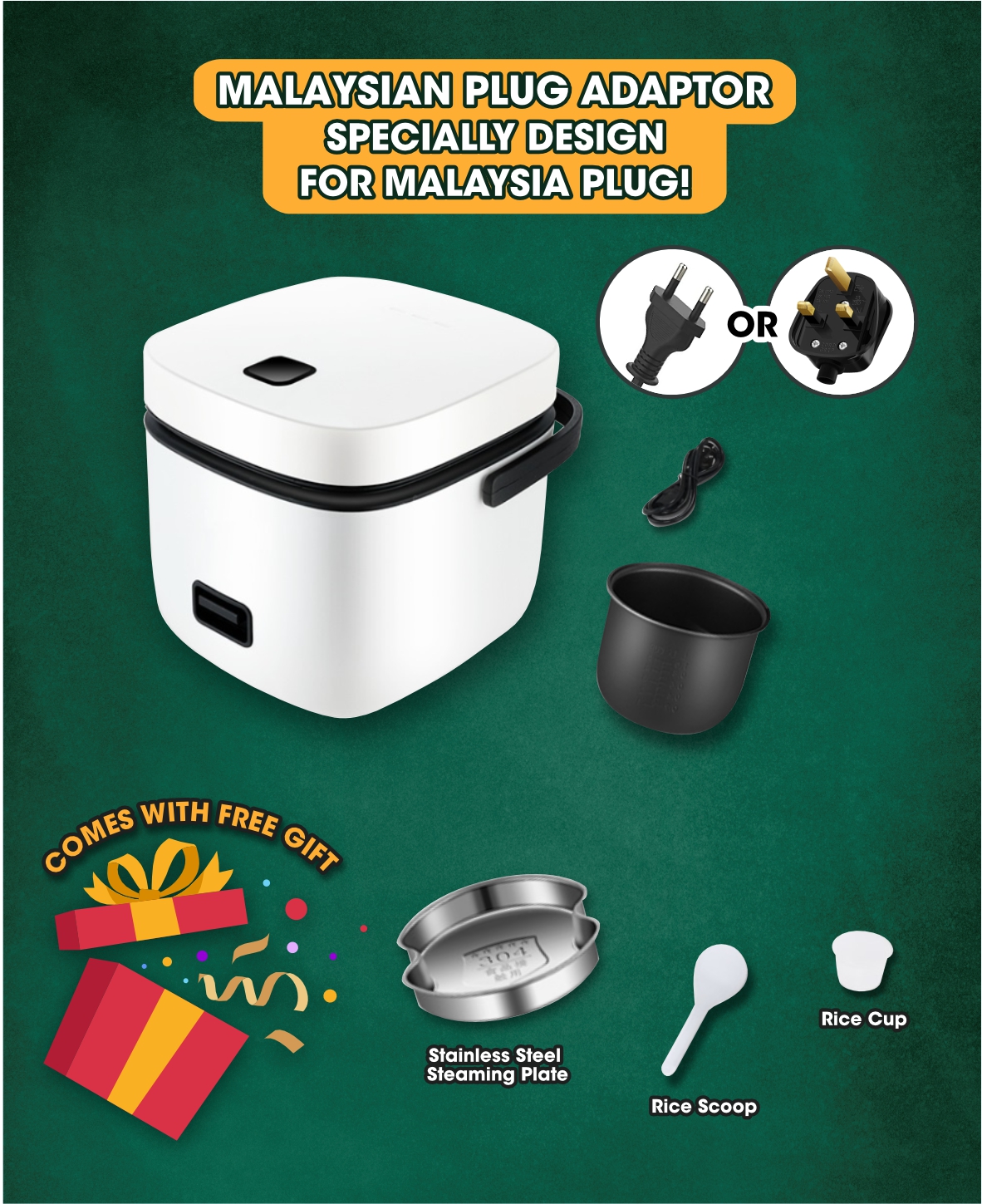 [MY Plug] 1.2L Mini Rice Cooker Periuk Nasi Elektrik Kecil Cooking Pot ...