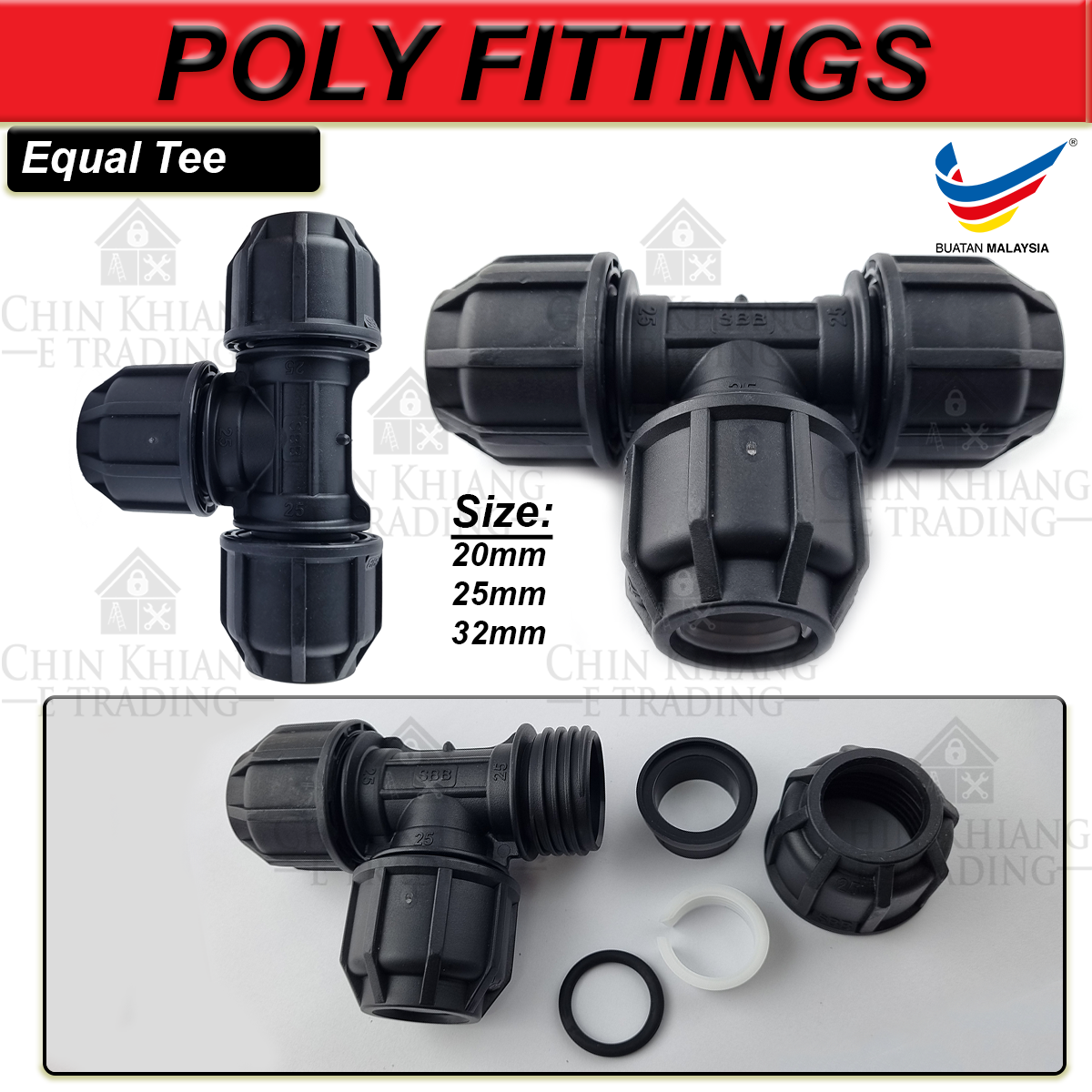 HDPE Poly Fittings Connector Socket Elbow Tee End Cap [ 20mm 25mm 32mm ...