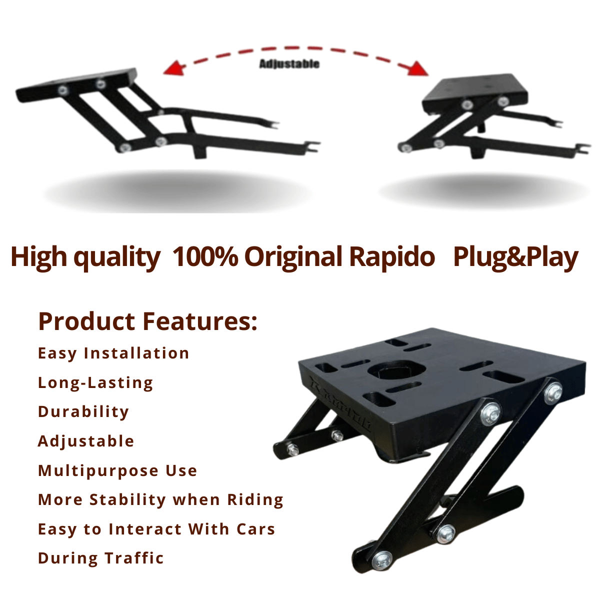 RAPIDO Adjustable Rear Rack Plastic Base Y15ZR/RS150/LC135/VF3I/EX5-FI ...