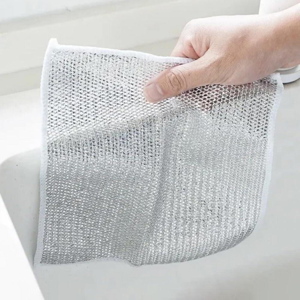 (10pcs) Kitchen Silver Wire Rags non-scratch cleaning cloth (20cmx20cm ...