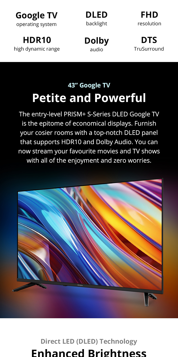 PRISM+ S43 DLED Google TV 43 inch Dolby Audio with DTS TruSurround ...