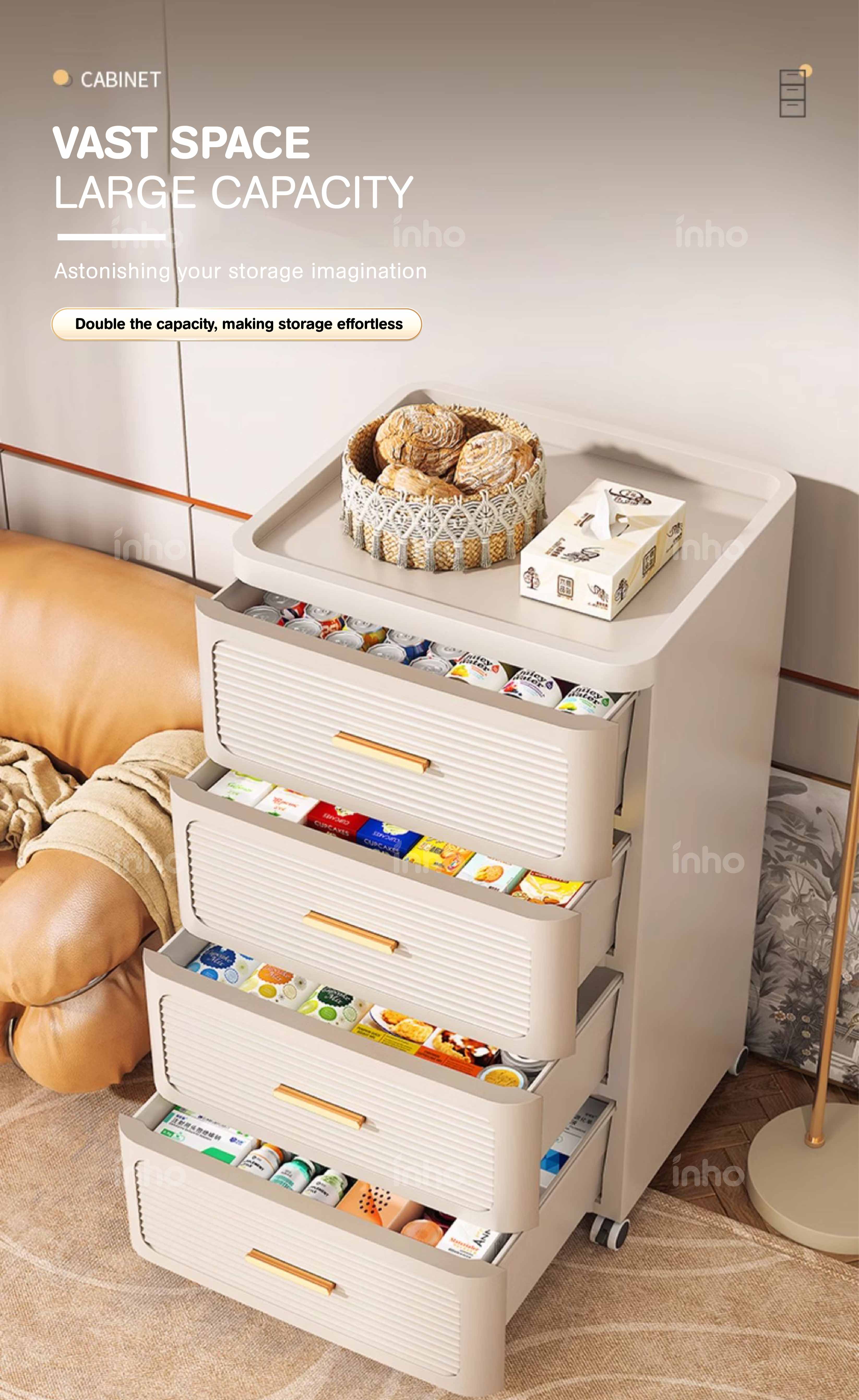 INHO L35-55cm (3-6 Layers) Multipurpose Moveable Plastic Drawer Cabinet ...