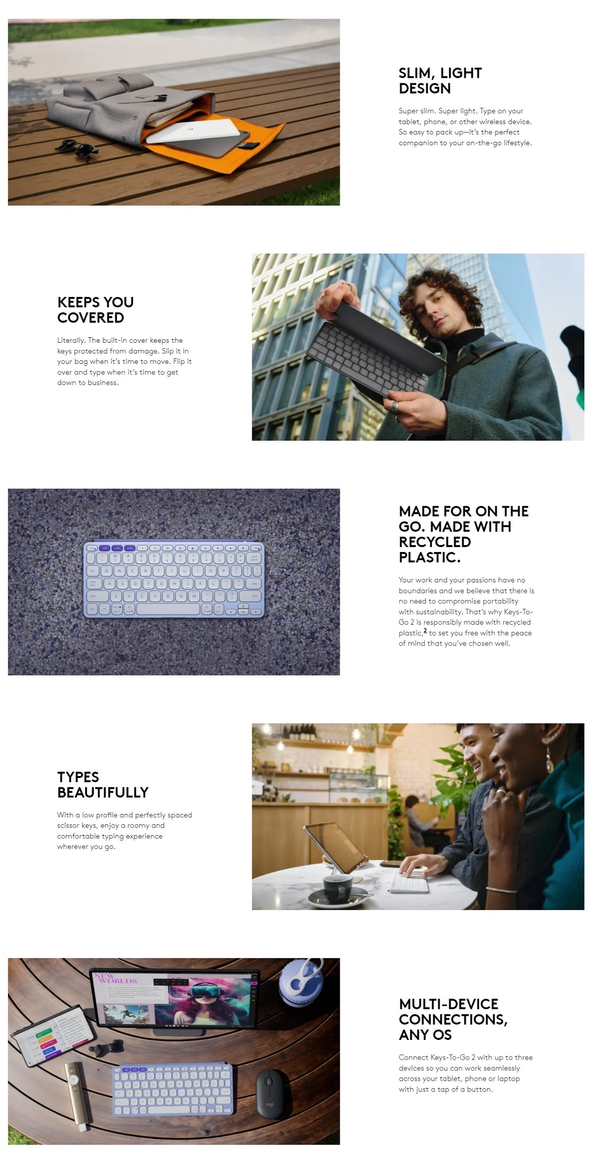 Logitech Keys-To-Go 2 Portable Bluetooth Keyboard Built-in Cover for ...