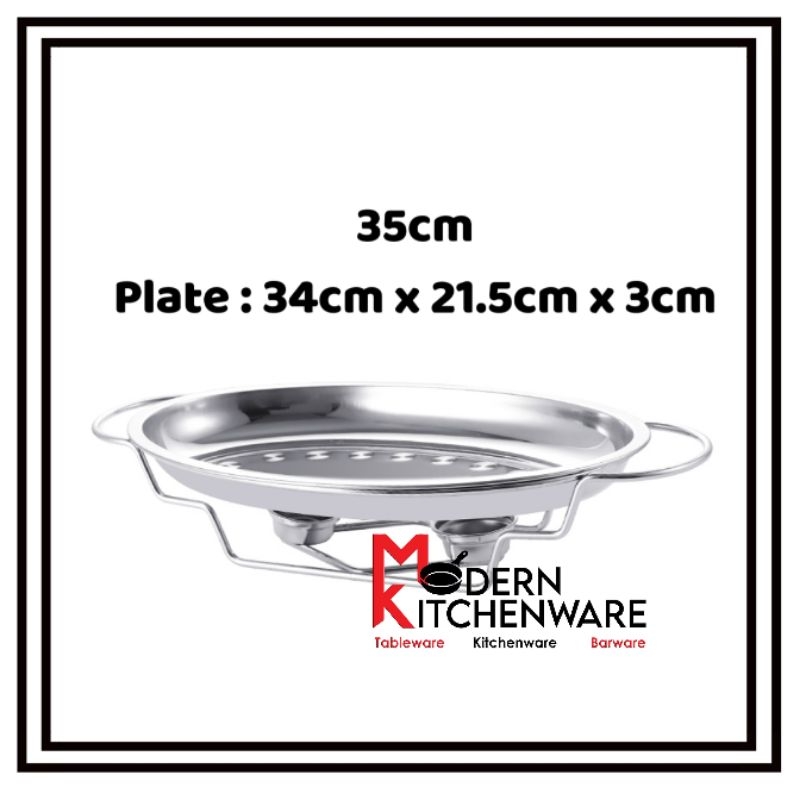 【ModernKitchenware】Stainless Steel Oval Shape Fish Plate With Stand ...