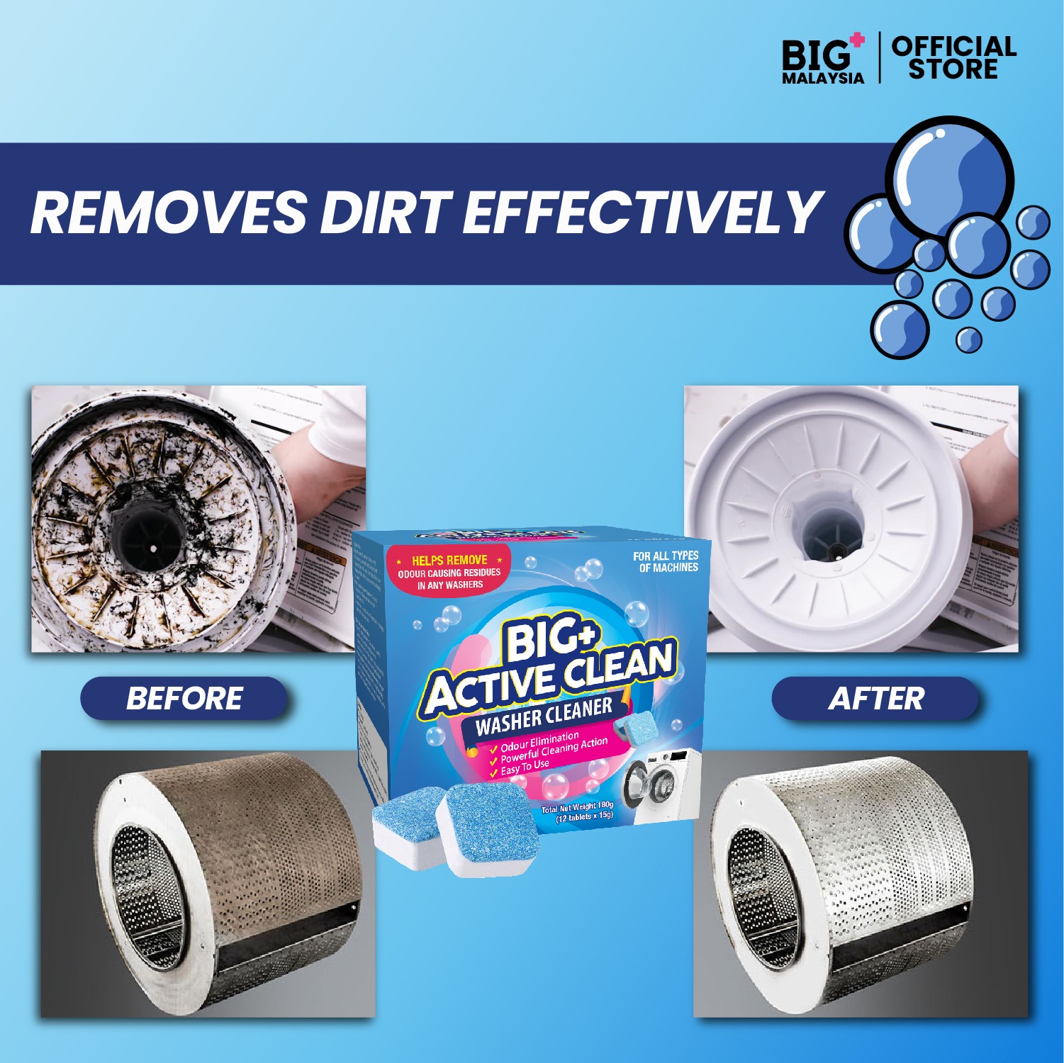 BIG+ Plus Active Clean Washer Cleaner-12 Tablets -Pembersih Mesin Basuh ...