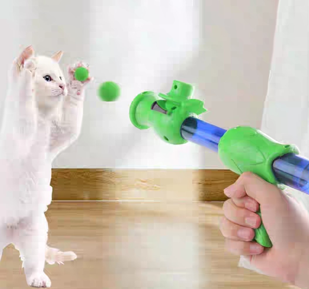 Cat Toy Gun/ Toy Fur Ball Pompom/Pet Teaser Gun Pistol/Cat Soft Balls ...