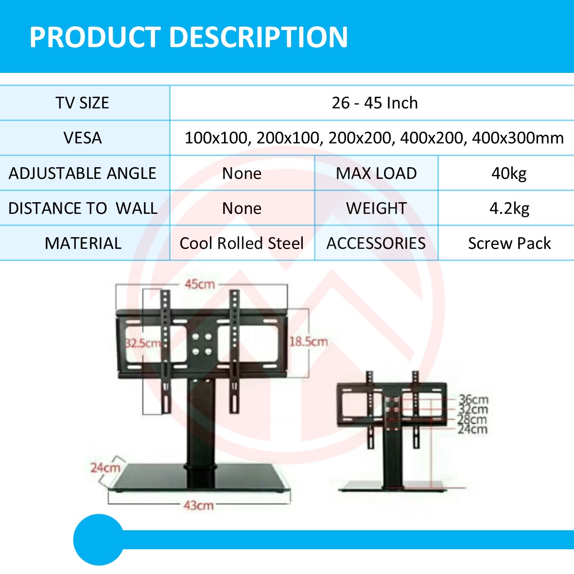 Universal 26 45 37 55 32 65 Inch Heavy Duty Led Lcd