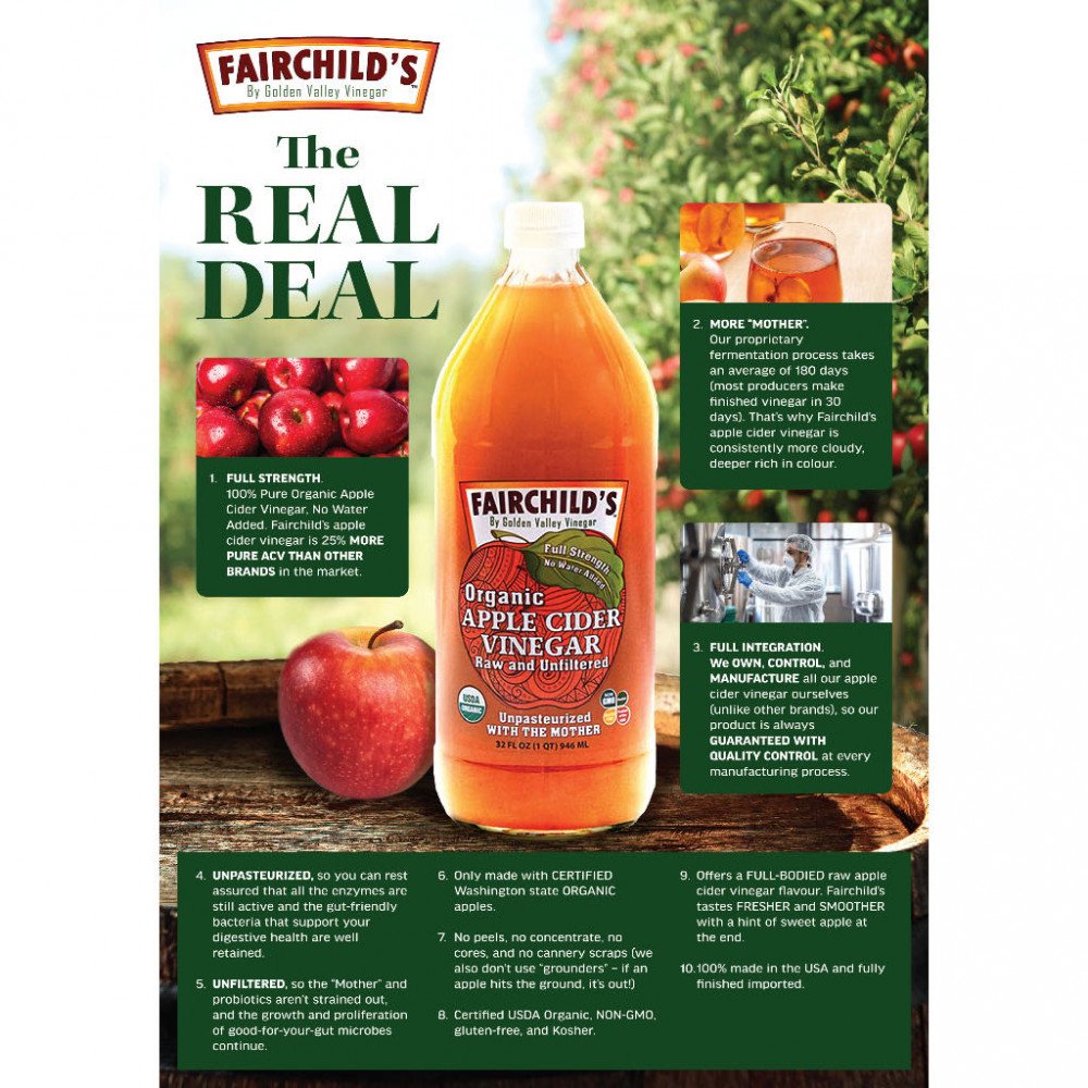 BRAGG / FAIRCHILD'S Organic Apple Cider Vinegar 946ml Sugar Free