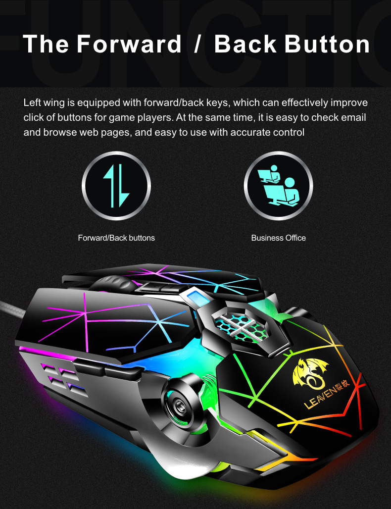 LEAVEN S30 RGB Metal Base 7 Keys Marco Gaming Mouse Q7/4000 DPI ...