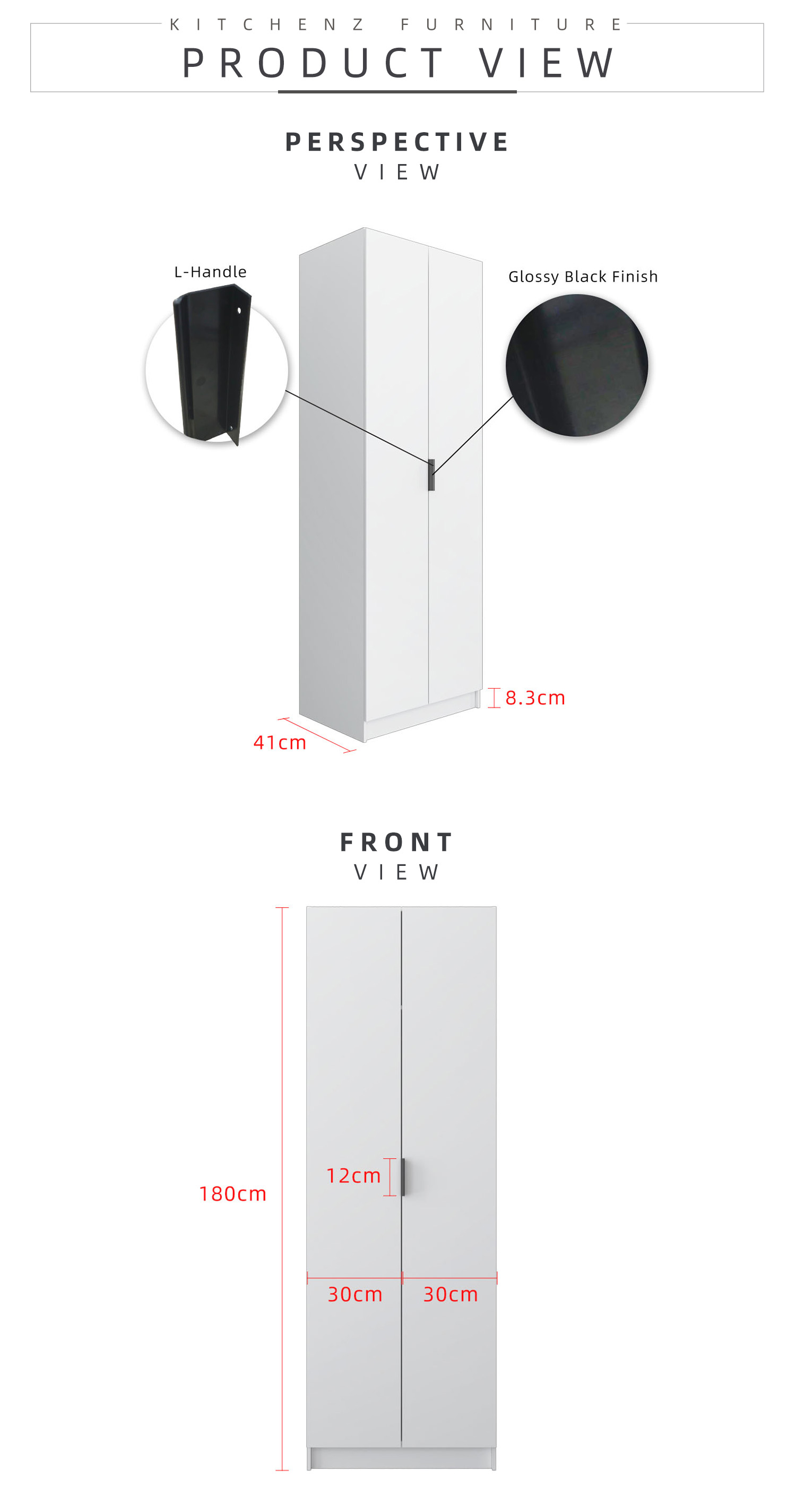 KitchenZ Ivory/Lily Series 2/3 Door Wardrobe Console Table with 2 ...