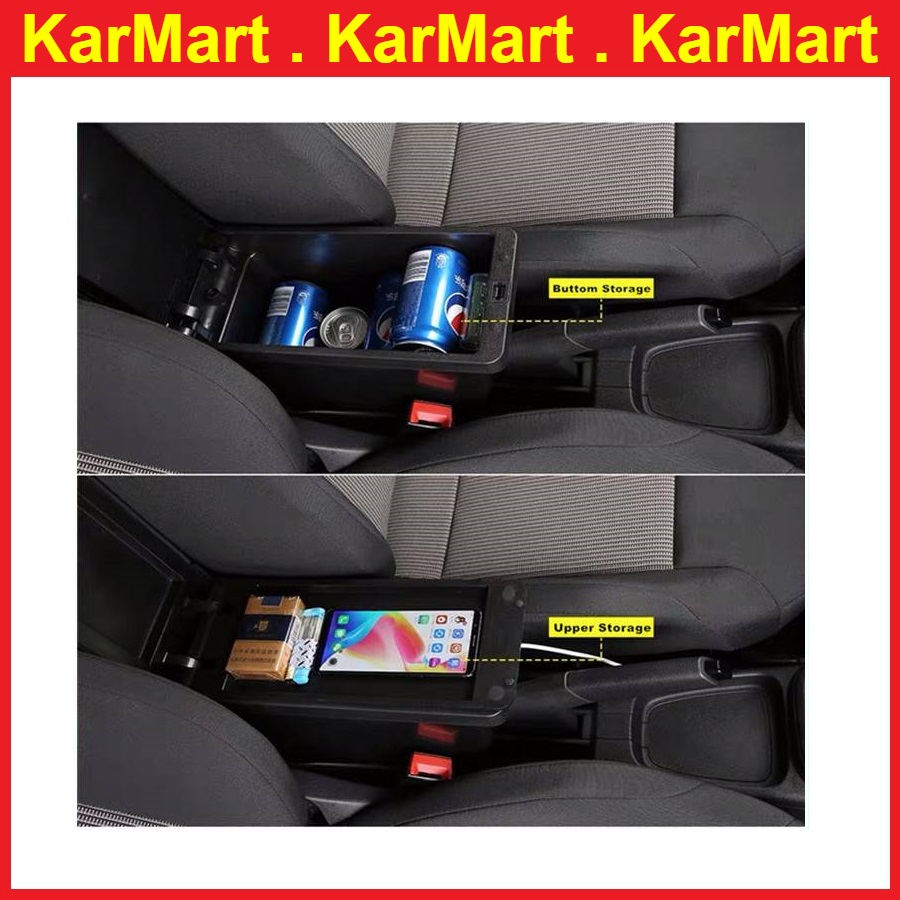 KarMart Proton Wira Arm Rest USB LED Indicator Double Layer armrest ...