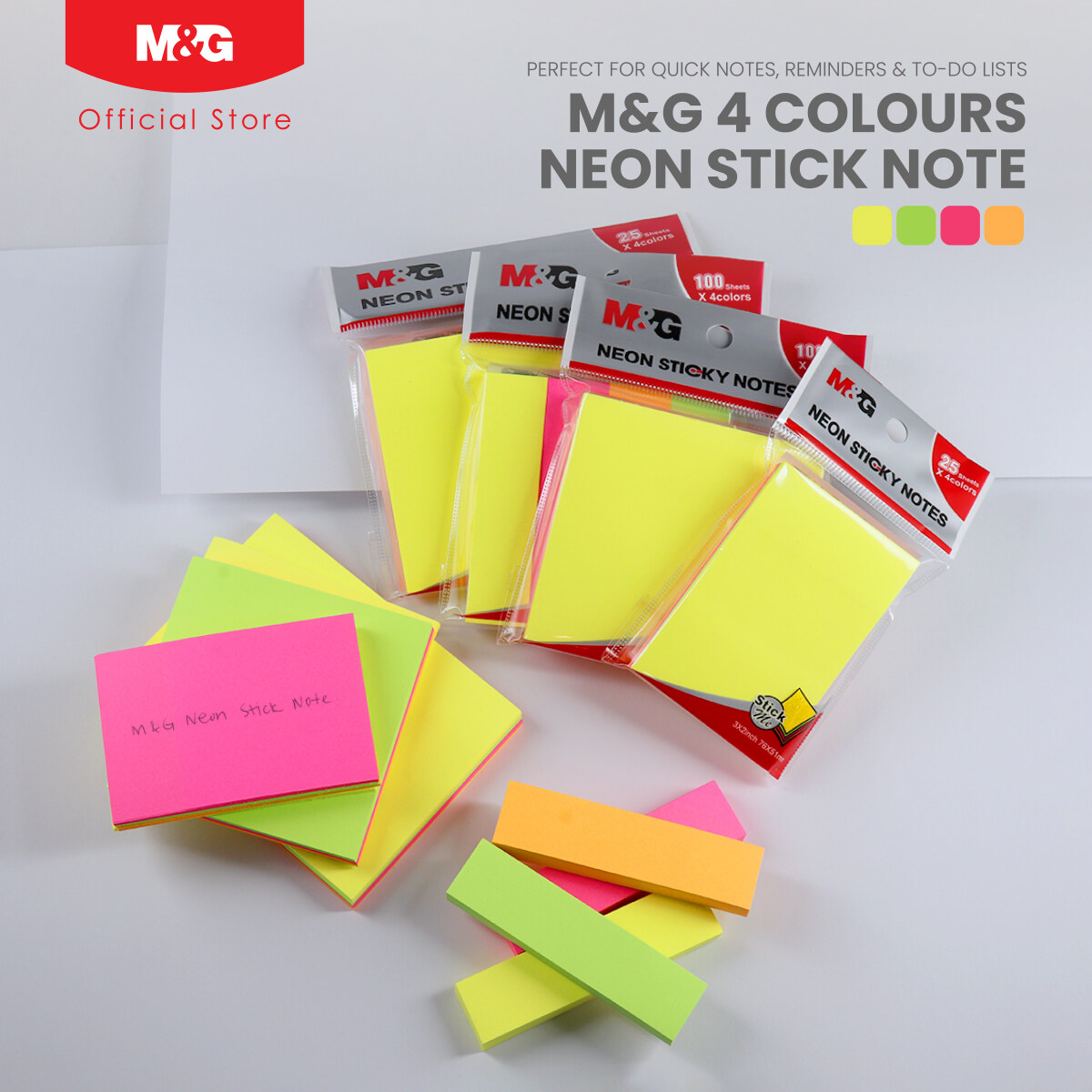 M&G NEON STICKY NOTES 25 sheet X 4 colour YS-182 / YS-183 / YS-184 ...